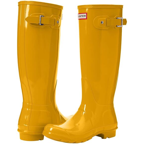 Hunter Women's 6 Yellow Original Tall Gloss Rain Boots Pull On Waterproof LB5-26 - Picture 1 of 9
